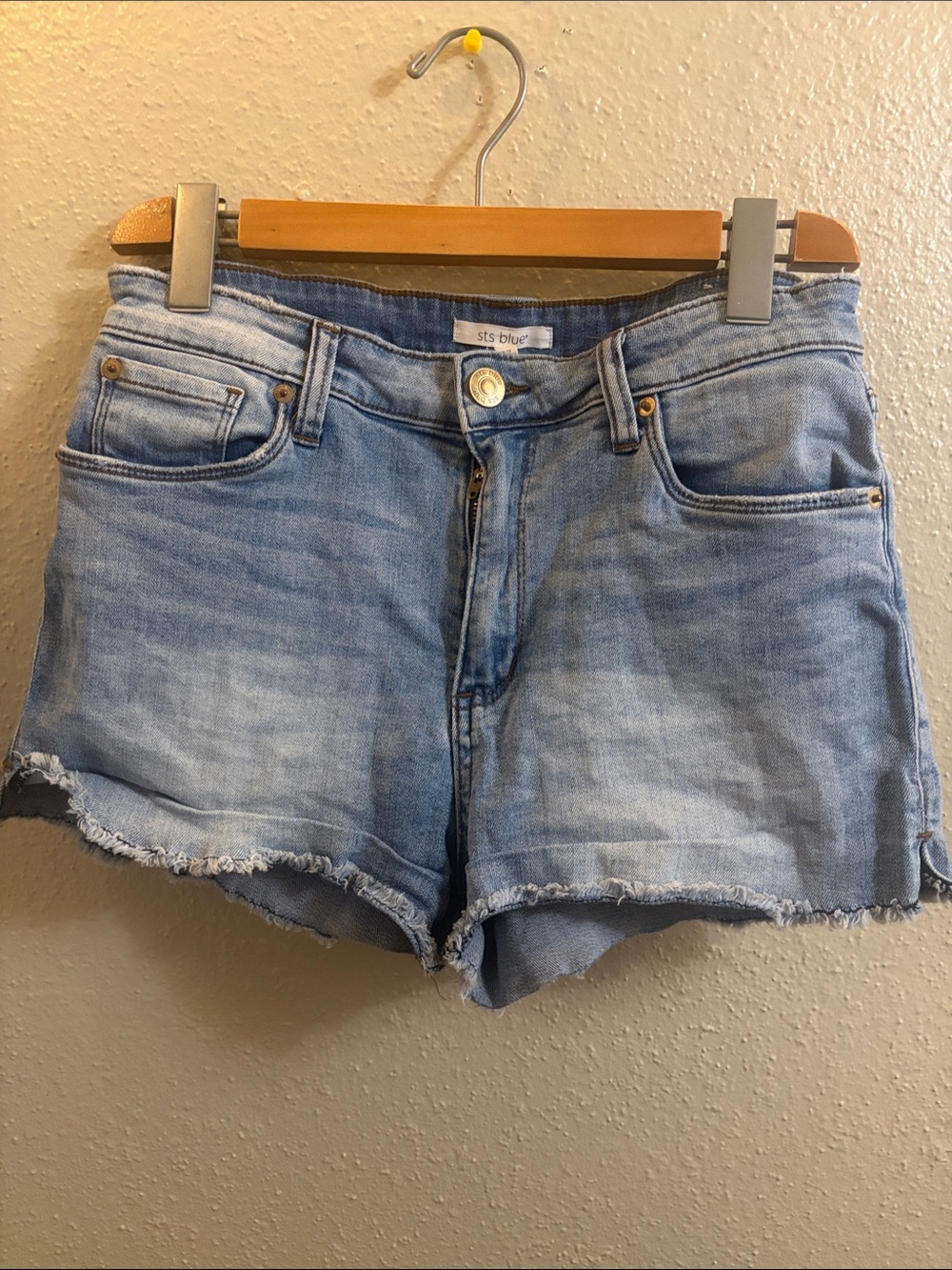 STS Blue Faded Light Blue Denim Frayed Hem Shorts